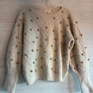 Bohme Sweater Pom Pom Pullover Crew Boat Neck Puff Sleeves